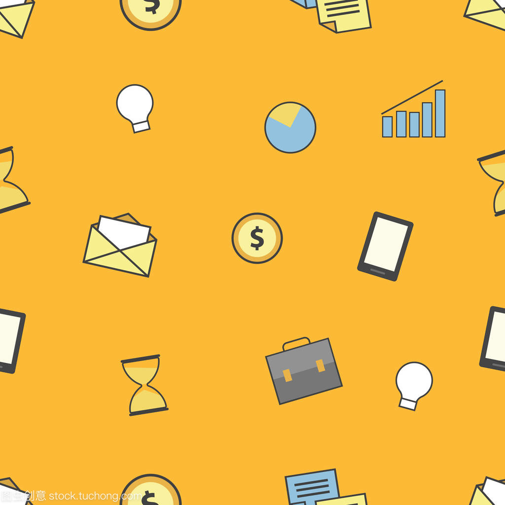 業務和財務圖標的設置。無縫圖案背景